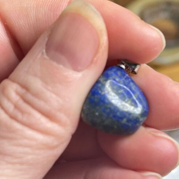 Lapis Lazuli tumble pendant pyrite necklace silver plated blue gold - Picture 4 of 5